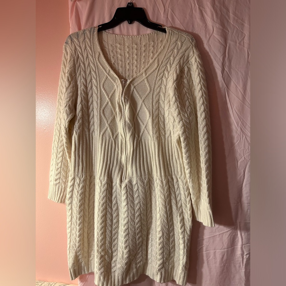 SHEIN Cream Cable Knit Cardigan Mini Dress